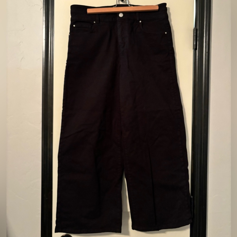 Ann Taylor Wide Leg Black Denim Double Silver Button Zipper Fly Size 10